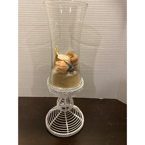 Beach Scene w Shells & Myrtle Beach Sand in Vase on White Metal Wire Stand - Picture 6 of 10